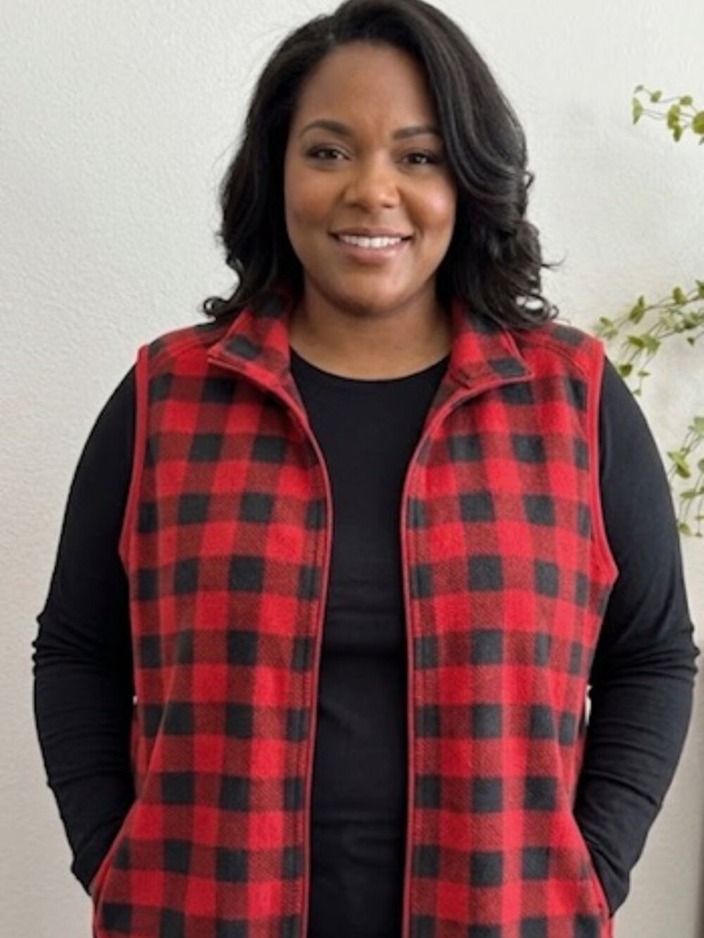 WOMAN WITHIN Red Black Buffalo Plaid Fleece Zip Up Vest Woman's Plus Size 2X
